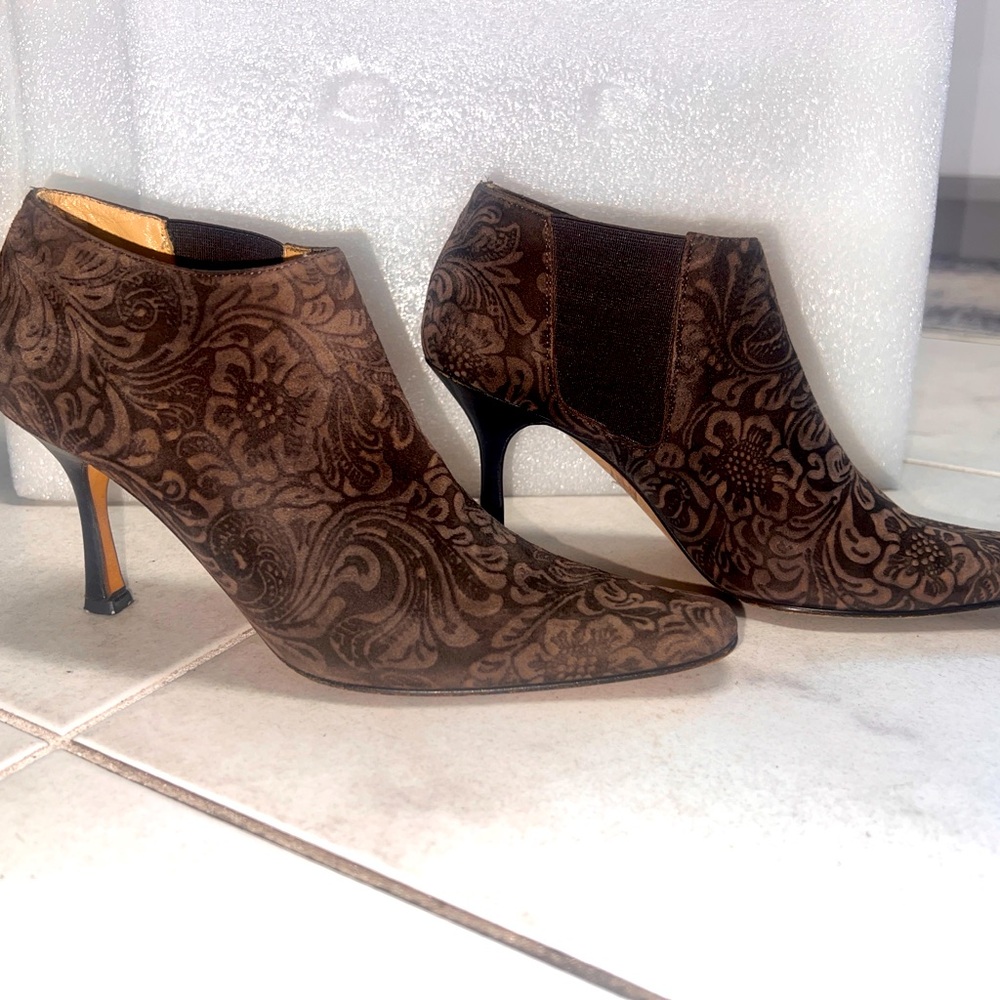 Isaac Mizhari - Suede & Embroided Ankle Booties (Worn)